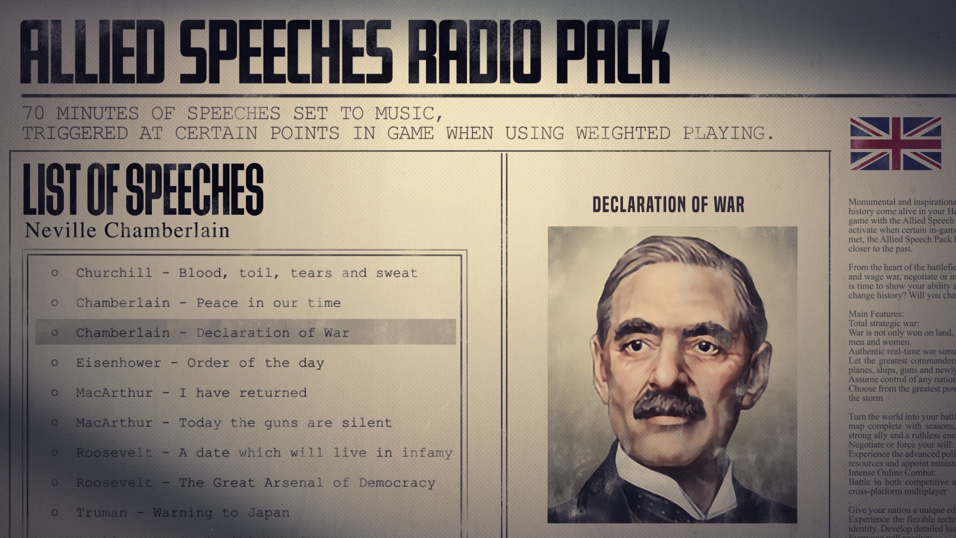 Hearts of Iron IV: Allied Speeches Music Pack (PC) - Steam Key - GLOBAL