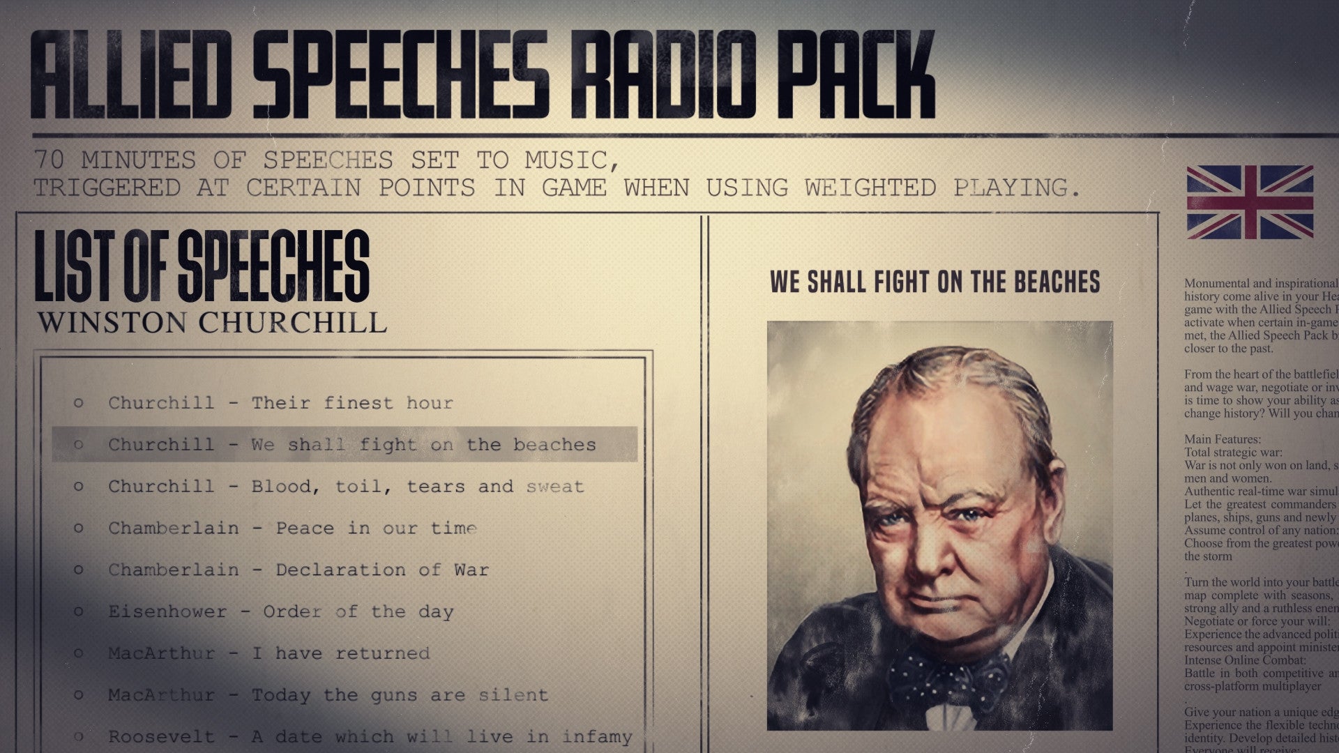 Hearts of Iron IV: Allied Speeches Music Pack (PC) - Steam Key - ROW