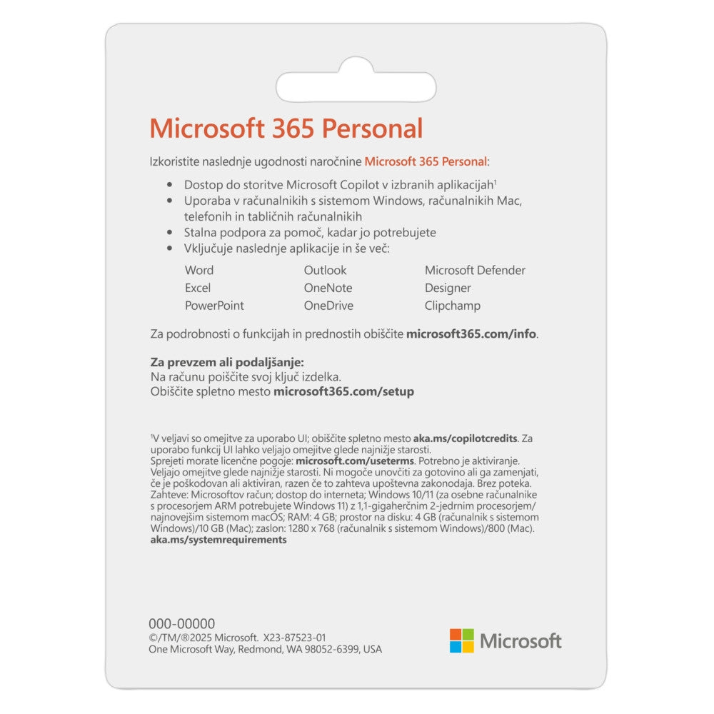 Microsoft 365 Personal 1 Year - Microsoft Key - SLOVENIA & OTHER